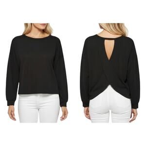 Kaileigh Sadaf Open Back Shimmery Knit Top Black Long Sleeve Size M NWOT